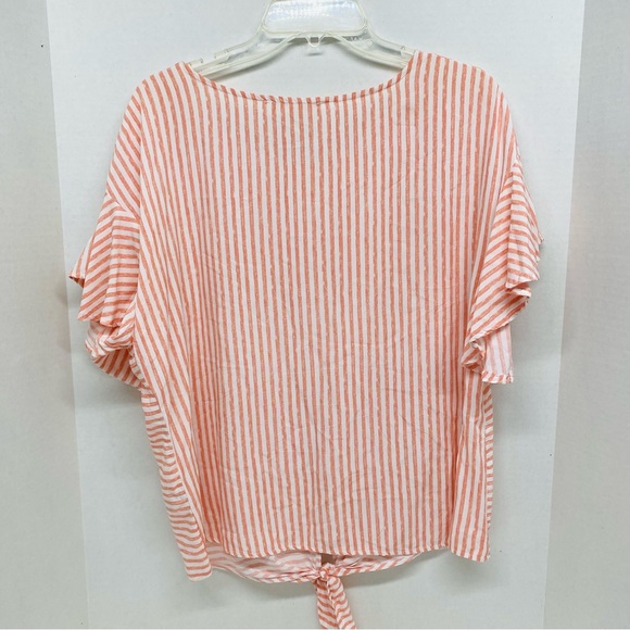 Floral & Vine Front Tie Pullover Blouse Large Coral & White Striped 100% Viscose - Picture 6 of 11